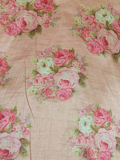 Pink Digital Printed Tussar Silk Fabric ( 1 Mtr ) - Luxurion World