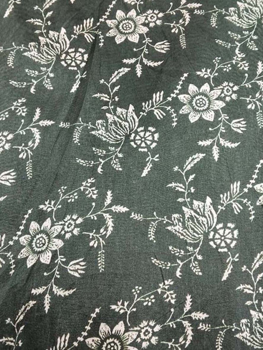 Black Digital Printed Tussar Silk Fabric ( 1 Mtr ) - Luxurion World