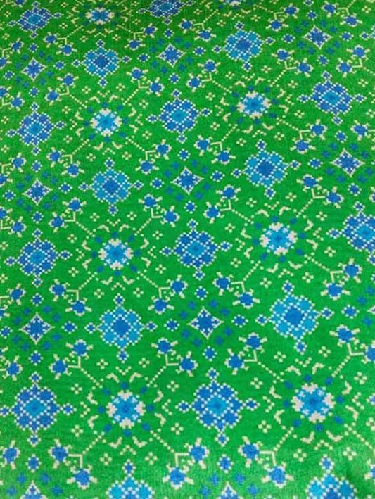 Green Digital Printed Tussar Silk Fabric ( 1 Mtr ) - Luxurion World
