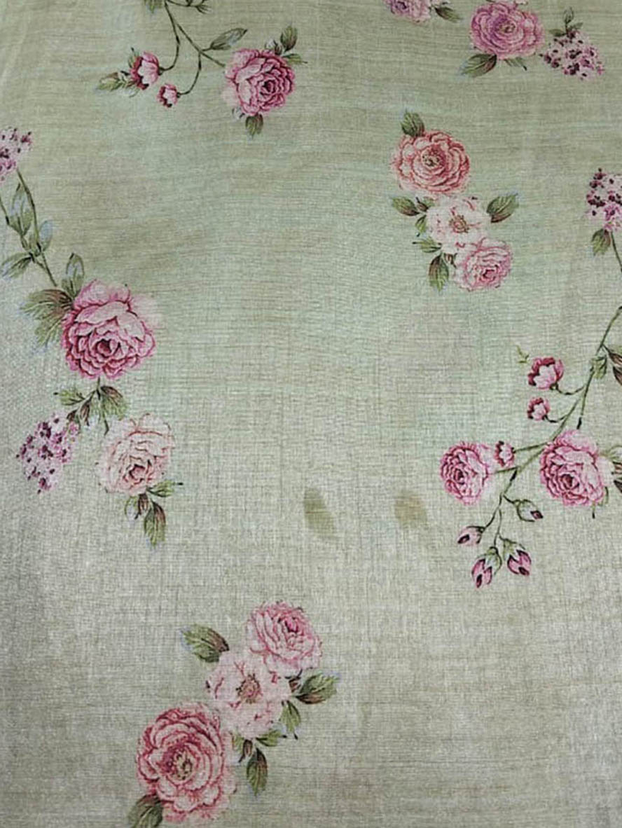 Green Digital Printed Tussar Silk Fabric ( 1 Mtr ) - Luxurion World