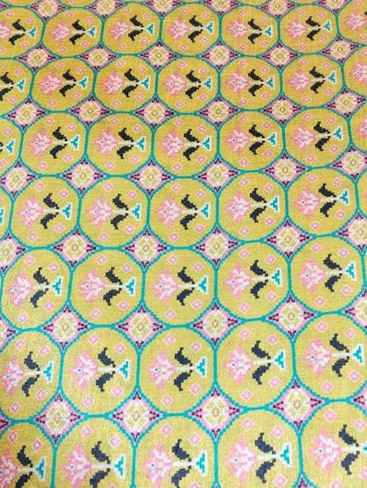 Yellow Digital Printed Tussar Silk Fabric ( 1 Mtr )