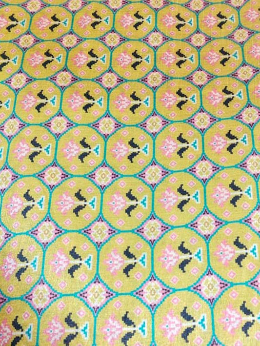 Yellow Digital Printed Tussar Silk Fabric ( 1 Mtr ) - Luxurion World
