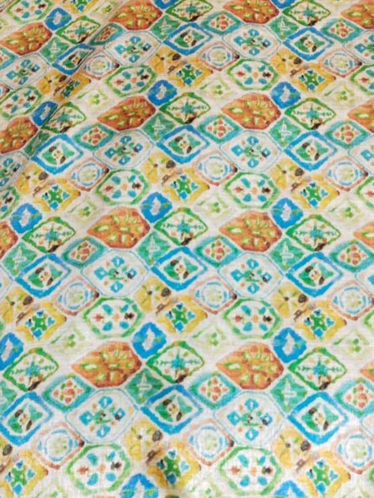 Multicolor Digital Printed Tussar Silk Fabric ( 1 Mtr ) - Luxurion World