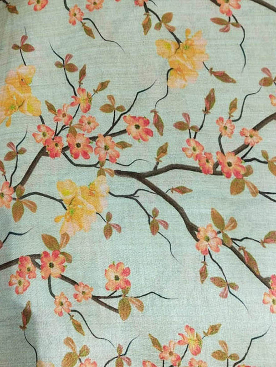 Blue Digital Printed Tussar Silk Fabric ( 1 Mtr ) - Luxurion World