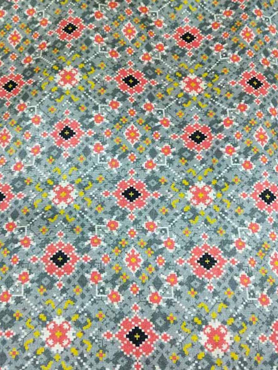 Grey Digital Printed Tussar Silk Fabric ( 1 Mtr ) - Luxurion World