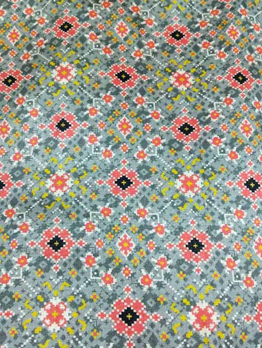 Grey Digital Printed Tussar Silk Fabric ( 1 Mtr ) - Luxurion World