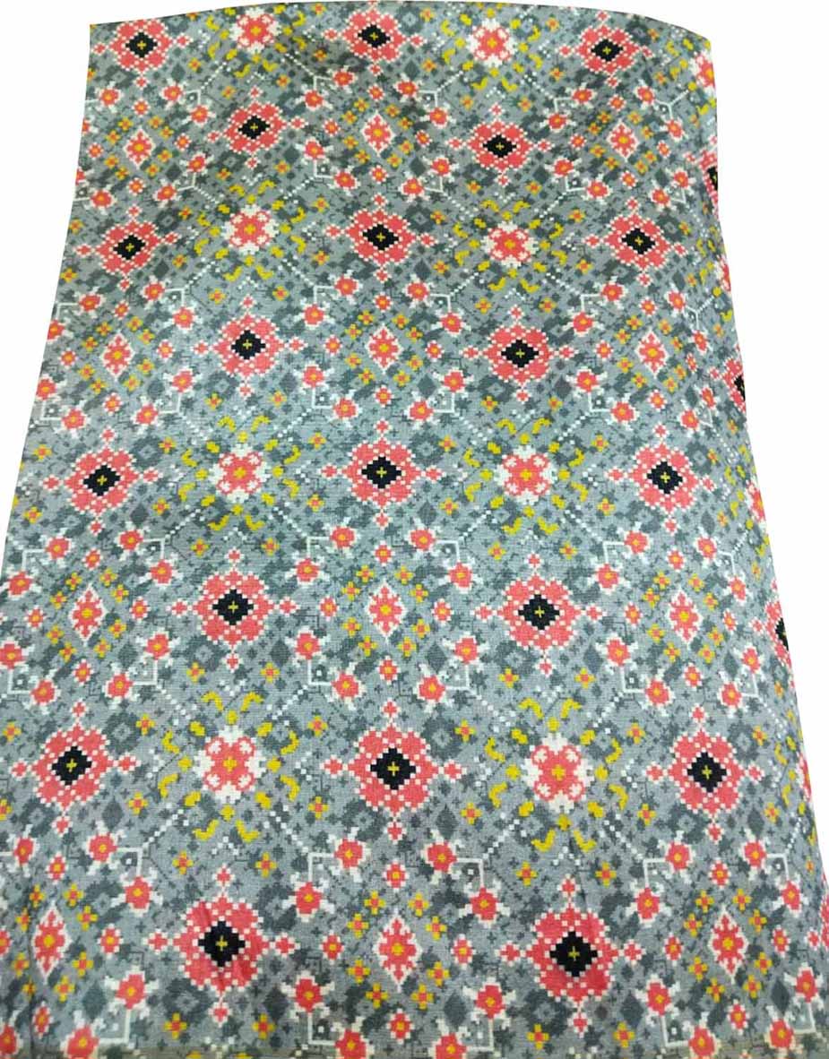 Grey Digital Printed Tussar Silk Fabric ( 1 Mtr ) - Luxurion World