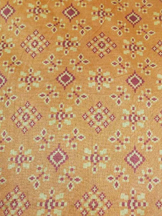 Orange Digital Printed Tussar Silk Fabric ( 1 Mtr ) - Luxurion World