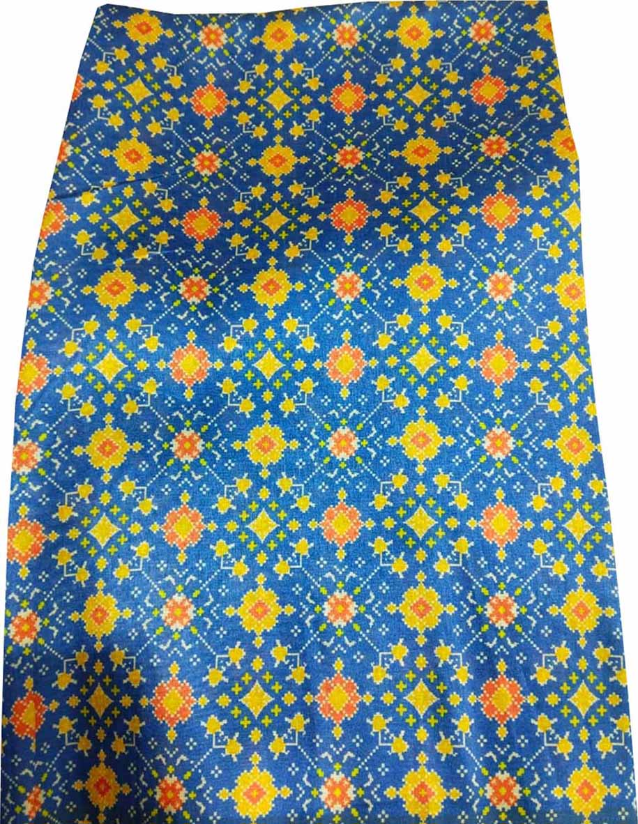 Blue Digital Printed Tussar Silk Fabric ( 1 Mtr ) - Luxurion World
