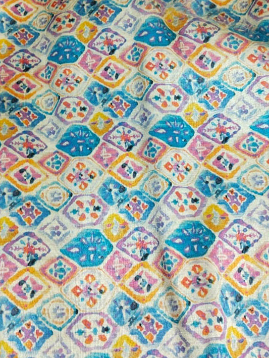 Multicolor Digital Printed Tussar Silk Fabric ( 1 Mtr ) - Luxurion World