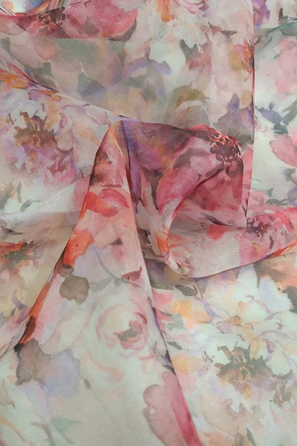 Multicolor Digital Printed Organza Silk Fabric ( 1 Mtr ) - Luxurion World
