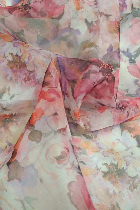 Multicolor Digital Printed Organza Silk Fabric ( 1 Mtr ) - Luxurion World