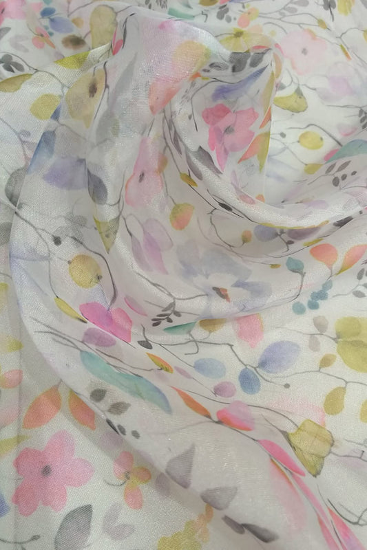 Multicolor Digital Printed Organza Silk Fabric ( 1 Mtr ) - Luxurion World