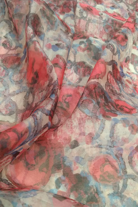 Multicolor Digital Printed Organza Silk Fabric ( 1 Mtr ) - Luxurion World