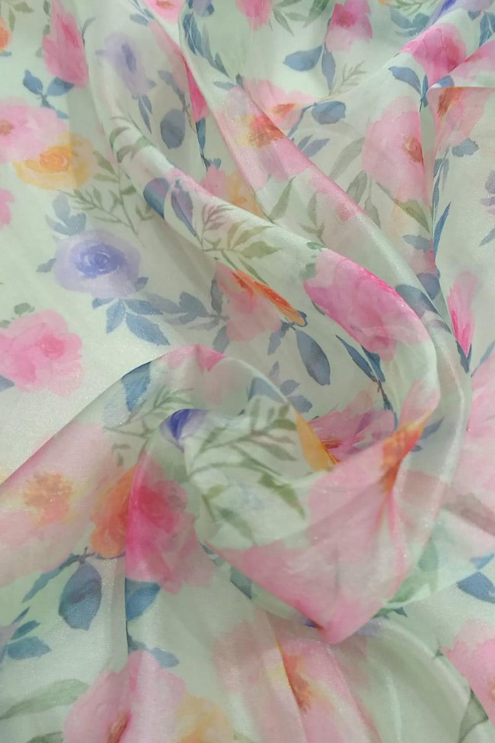 Multicolor Digital Printed Organza Silk Fabric ( 1 Mtr )
