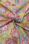 Yellow Digital Printed Satin Dupion Fabric ( 1 Mtr ) - Luxurion World