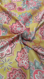 Yellow Digital Printed Satin Dupion Fabric ( 1 Mtr ) - Luxurion World