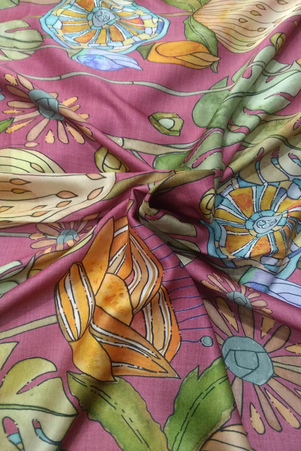 Multicolor Digital Printed Satin Dupion Fabric ( 1 Mtr ) - Luxurion World