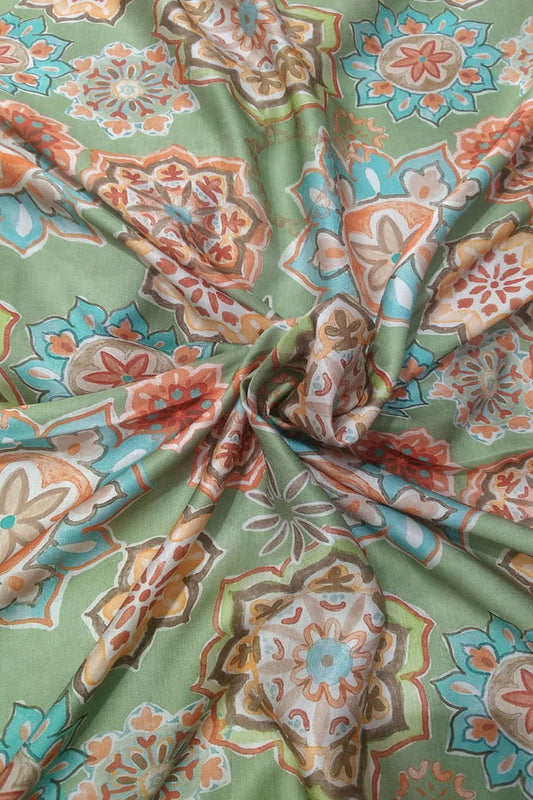 Green Digital Printed Satin Dupion Fabric ( 1 Mtr ) - Luxurion World