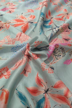 Blue Digital Printed Satin Dupion Fabric ( 1 Mtr ) - Luxurion World