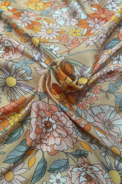 Multicolor Digital Printed Satin Dupion Fabric ( 1 Mtr ) - Luxurion World