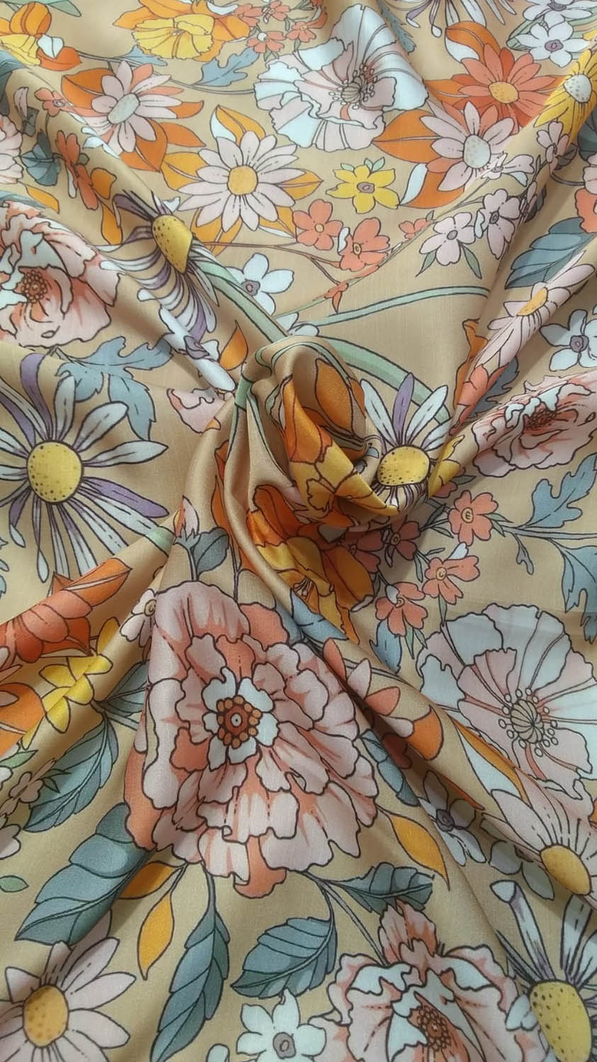 Multicolor Digital Printed Satin Dupion Fabric ( 1 Mtr ) - Luxurion World