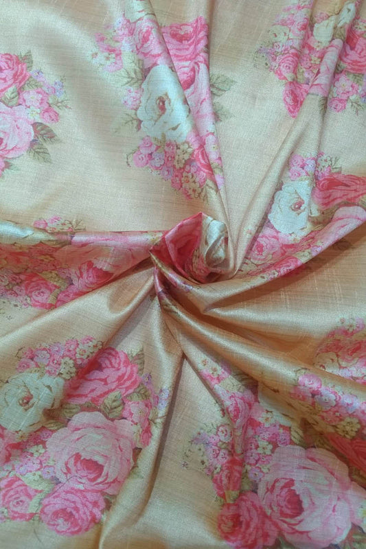 Multicolor Digital Printed Tussar Silk Fabric ( 1 Mtr ) - Luxurion World