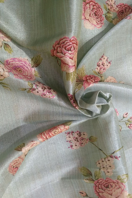 Grey Digital Printed Tussar Silk Fabric ( 1 Mtr ) - Luxurion World