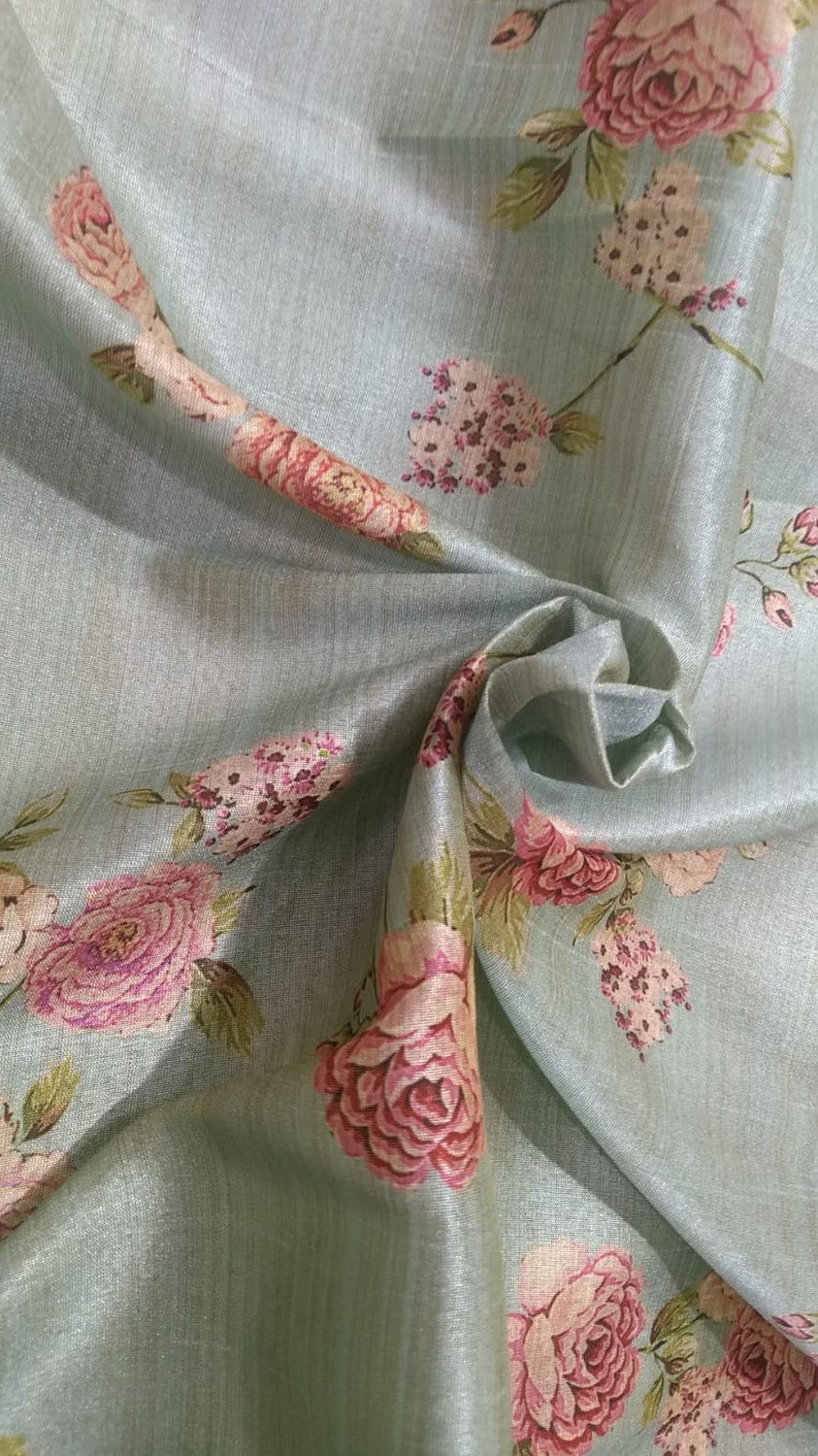 Grey Digital Printed Tussar Silk Fabric ( 1 Mtr ) - Luxurion World