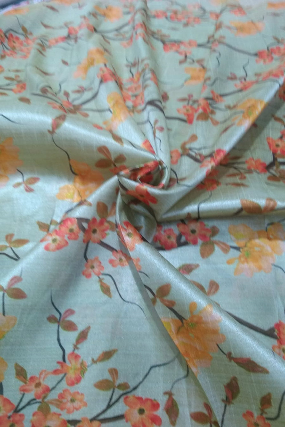 Blue Digital Printed Tussar Silk Fabric ( 1 Mtr ) - Luxurion World