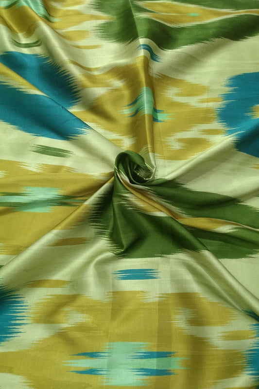 Green Digital Printed Gajji Silk Fabric ( 1 Mtr ) - Luxurion World