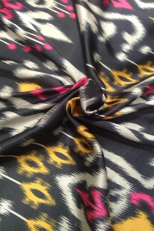 Black Digital Printed Gajji Silk Fabric ( 1 Mtr ) - Luxurion World