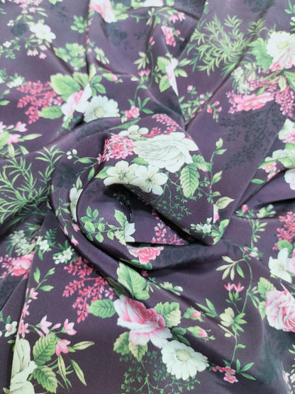 Vibrant Purple Crepe Fabric: Digital Print (1 Mtr) - Luxurion World