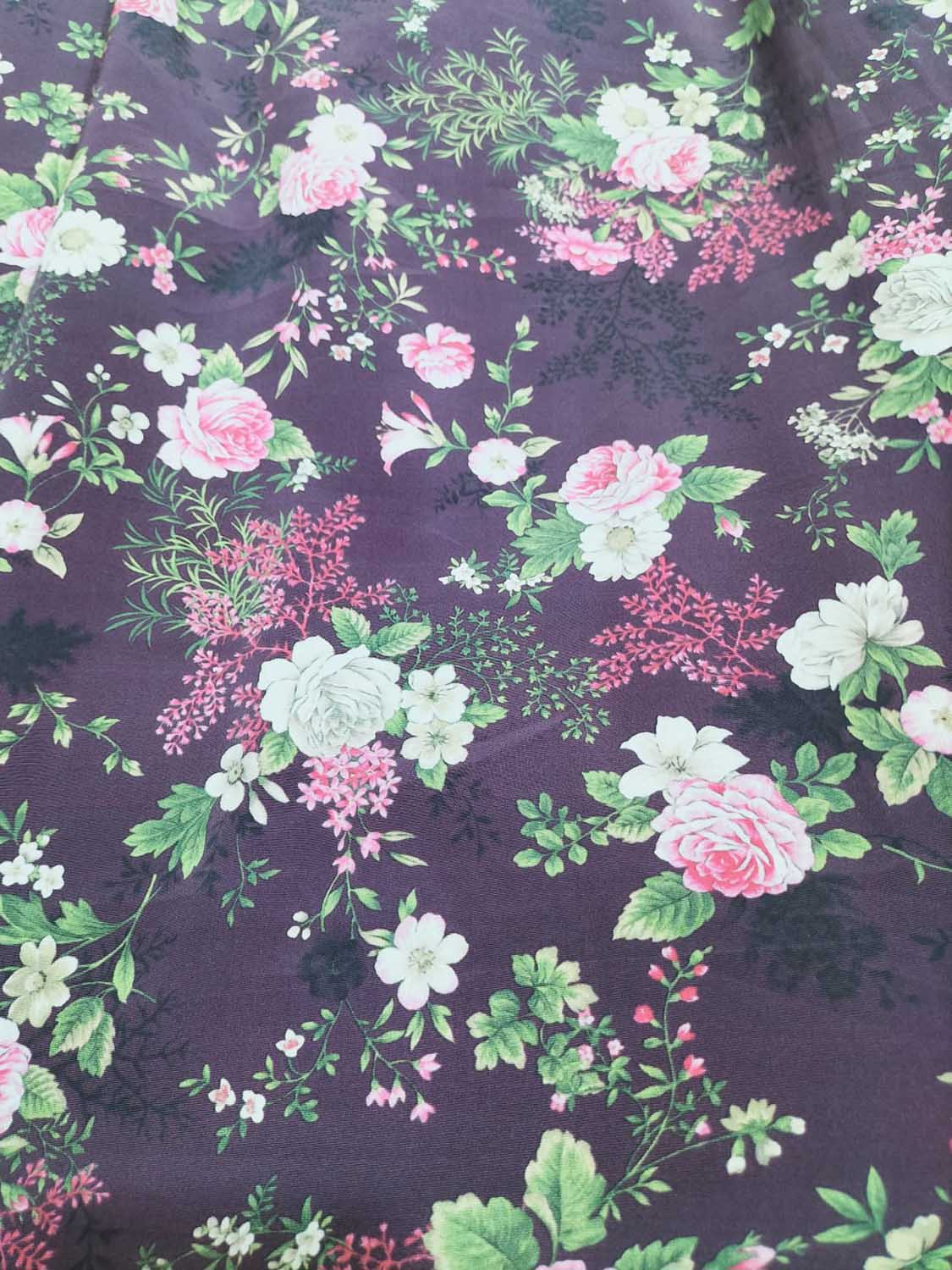 Vibrant Purple Crepe Fabric: Digital Print (1 Mtr) - Luxurion World