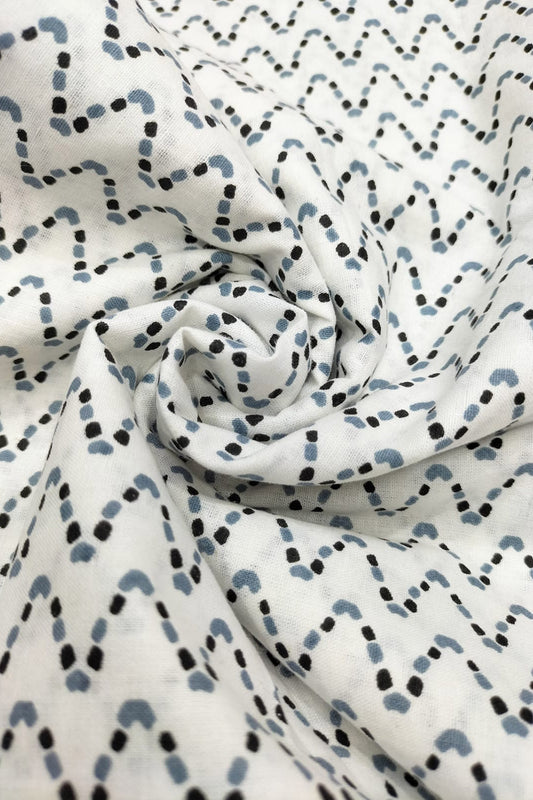 Stylish White Cotton Fabric with Digital Print - 1 Mtr Length - Luxurion World