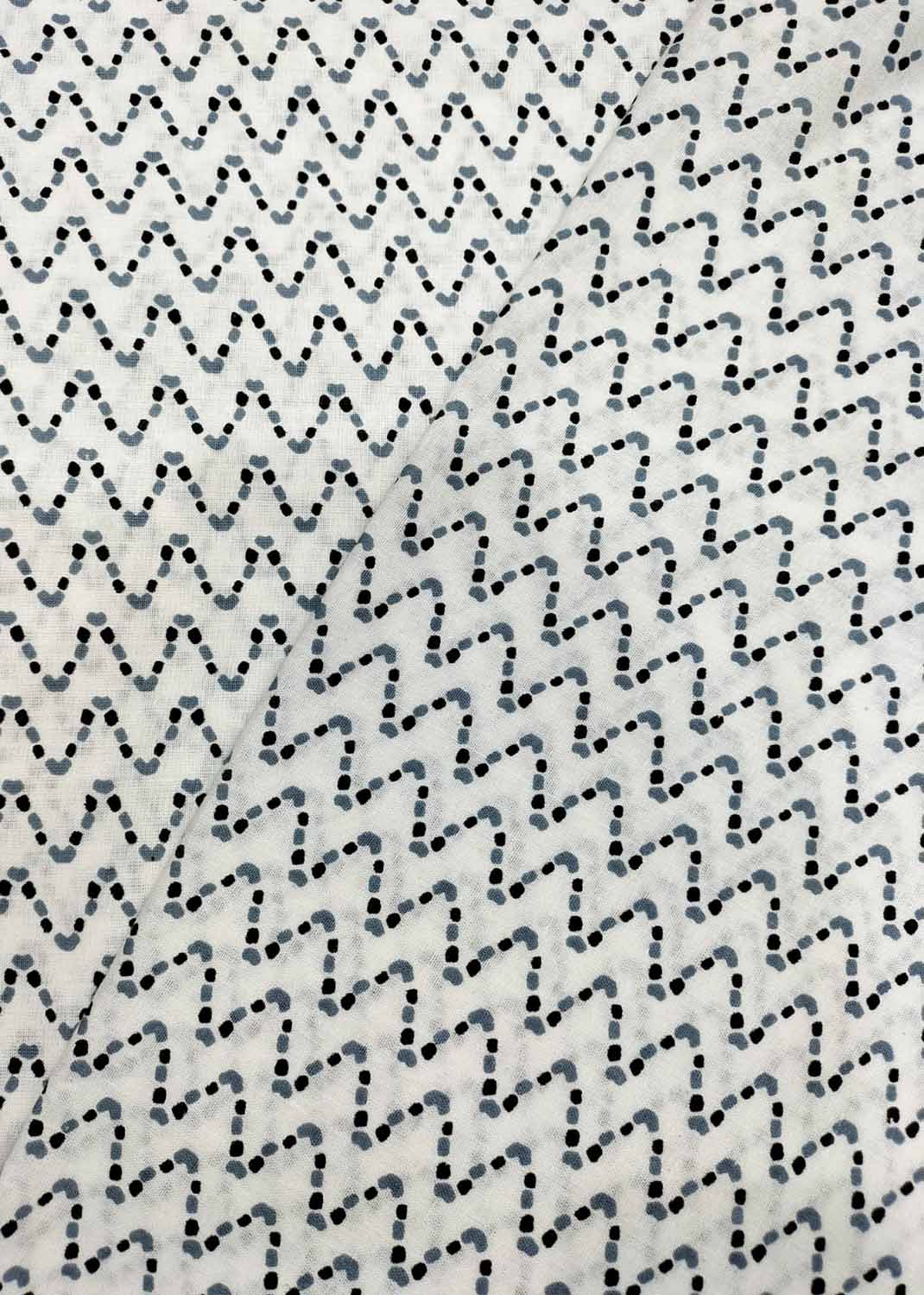 Stylish White Cotton Fabric with Digital Print - 1 Mtr Length - Luxurion World