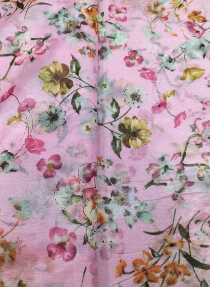 Stunning Pink Organza Fabric with Digital Print - 1 Mtr Length - Luxurion World