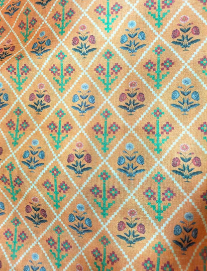 Yellow Digital Printed Tussar Silk Patola Design Fabric ( 1 Mtr ) - Luxurion World