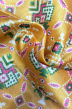 Yellow Digital Printed Tussar Silk Patola Design Fabric ( 1 Mtr ) - Luxurion World