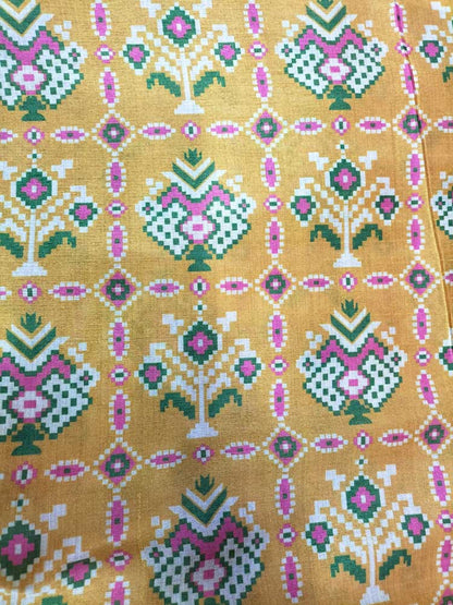 Yellow Digital Printed Tussar Silk Patola Design Fabric ( 1 Mtr )