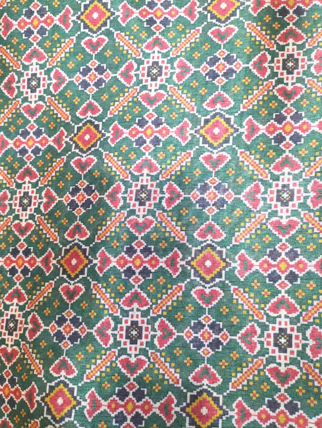 Green Digital Printed Patola Design Tussar Silk Fabric ( 1 Mtr ) - Luxurion World