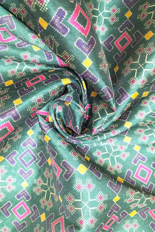 Green Digital Printed Patola Design Tussar Silk Fabric ( 1 Mtr )