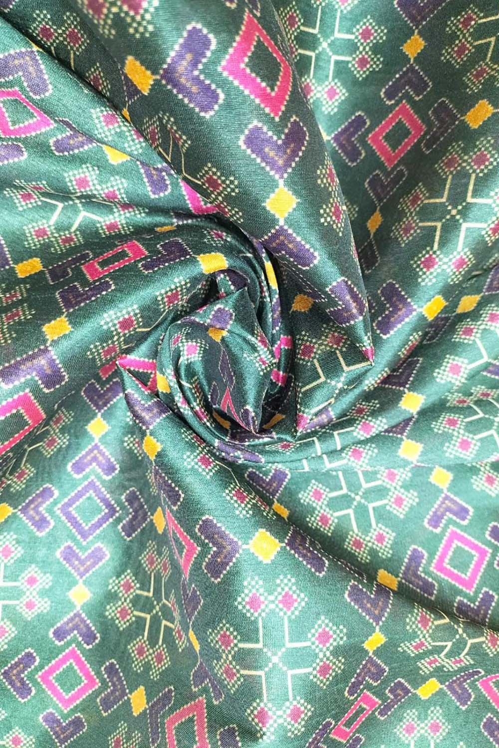 Green Digital Printed Patola Design Tussar Silk Fabric ( 1 Mtr ) - Luxurion World