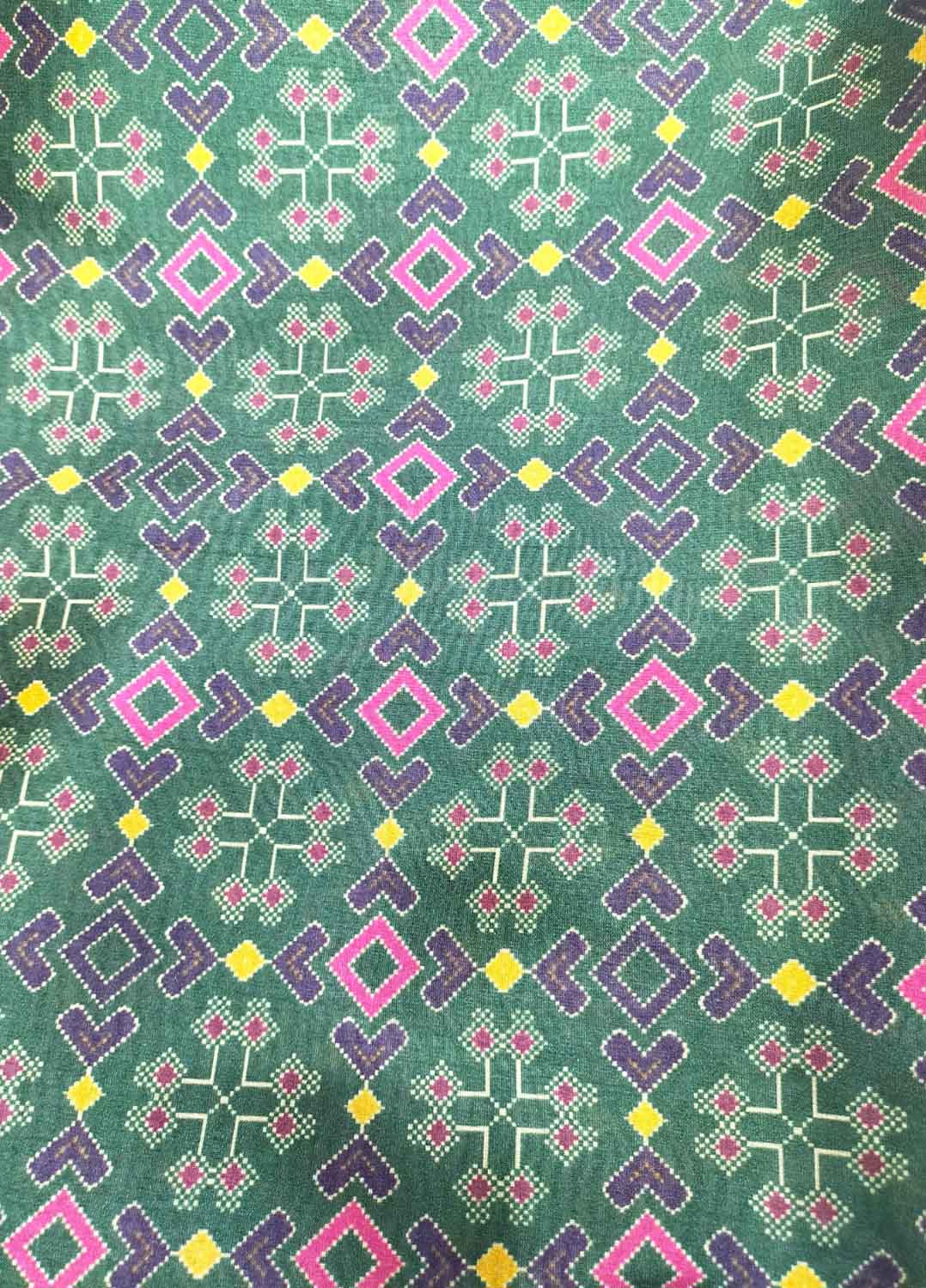 Green Digital Printed Patola Design Tussar Silk Fabric ( 1 Mtr ) - Luxurion World