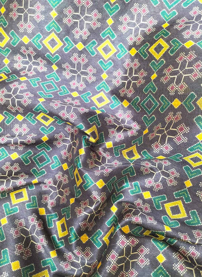 Black Digital Printed Patola Design Tussar Silk Fabric ( 1 Mtr ) - Luxurion World