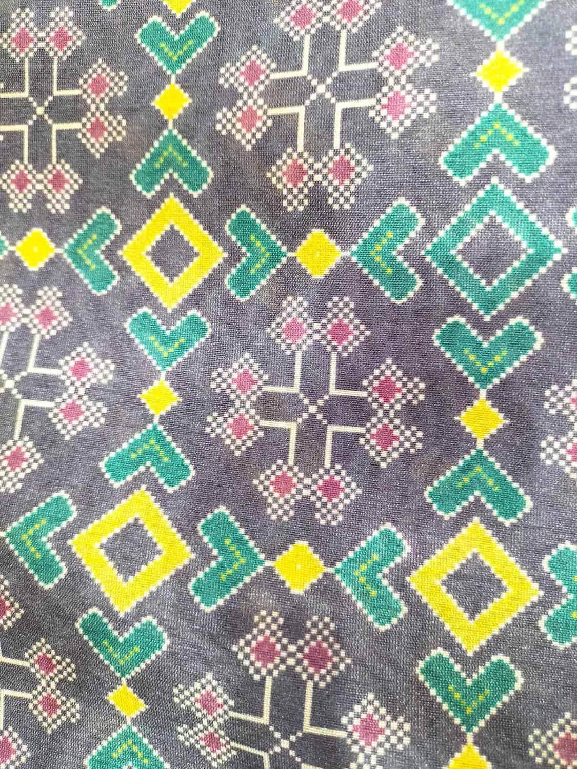 Black Digital Printed Patola Design Tussar Silk Fabric ( 1 Mtr )