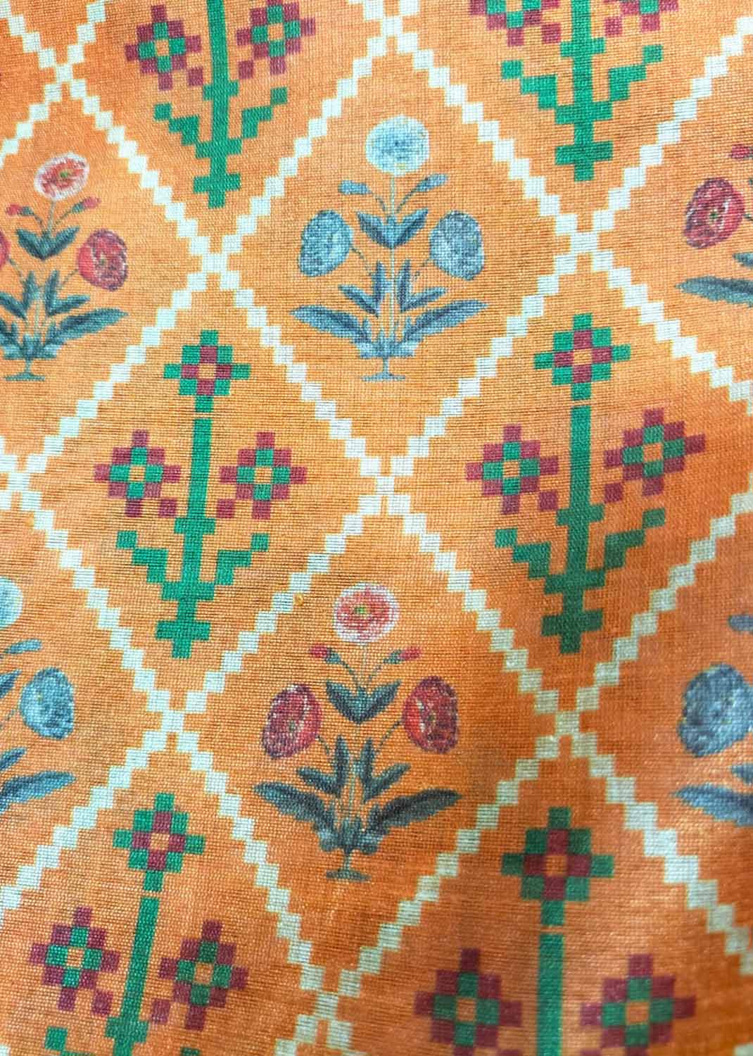 Orange Digital Printed Patola Design Tussar Silk Fabric ( 1 Mtr ) - Luxurion World