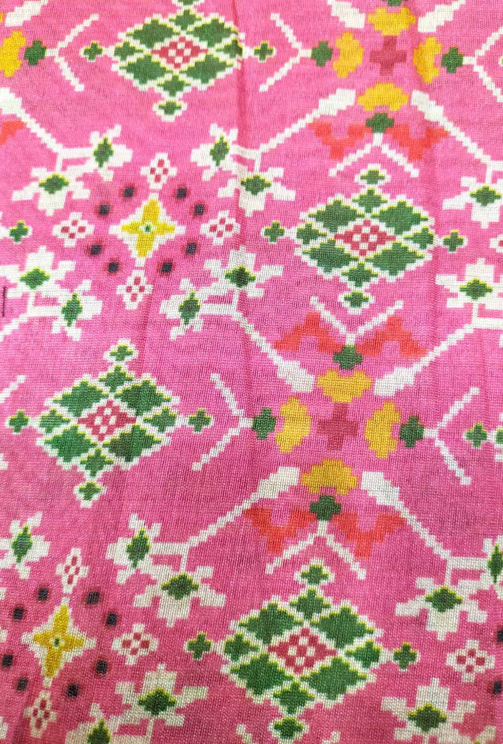 Pink Digital Printed Patola Design Tussar Silk Fabric ( 1 Mtr ) - Luxurion World