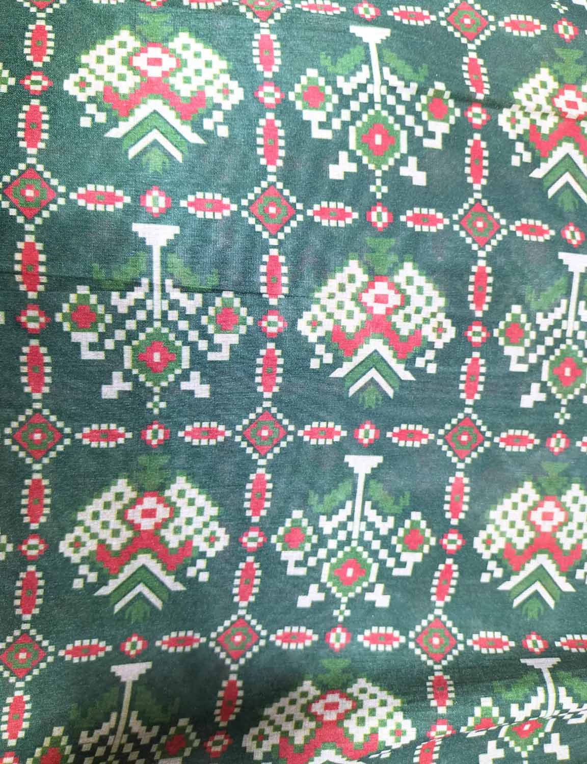 Green Digital Printed Patola Design Tussar Silk Fabric ( 1 Mtr ) - Luxurion World