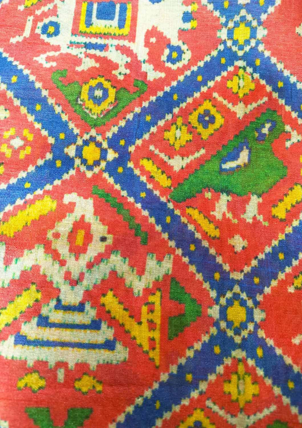 Red Digital Printed Patola Design Tussar Silk Fabric ( 1 Mtr ) - Luxurion World